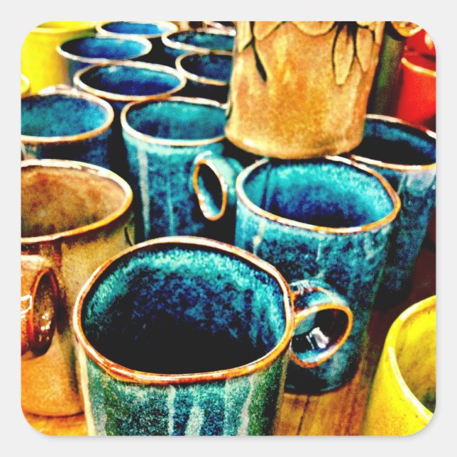 Colourful Coffee Mugs Gifts for Coffee Lovers Square Sticker (Front)