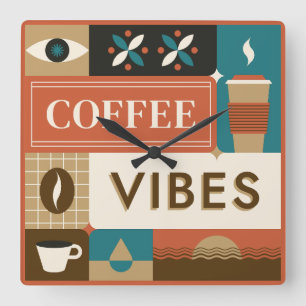 Colourful Coffee Quotes Square Wall Clock