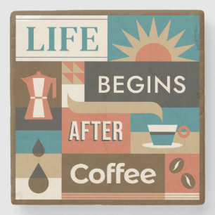 Colourful Coffee Quotes Stone Coaster