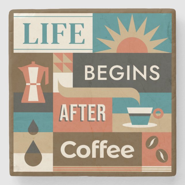Colourful Coffee Quotes Stone Coaster (Front)