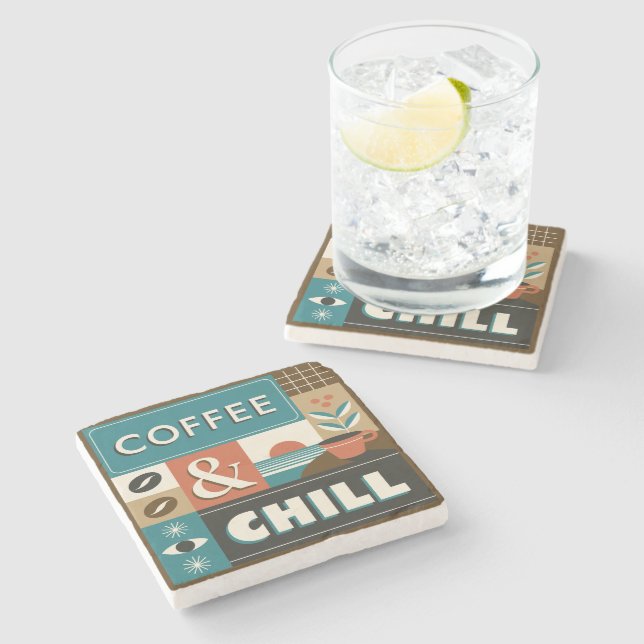 Colourful Coffee Quotes Stone Coaster (Side)