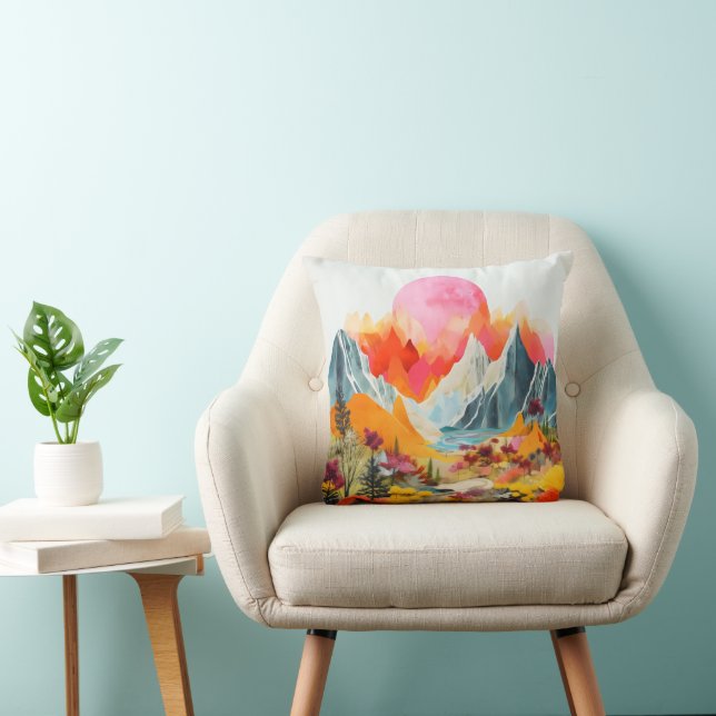 Colourful Collage Landscape Cushion (Chair)