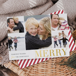 Colourful Collage   Merry & Bright 5 Photo Foil Holiday Card