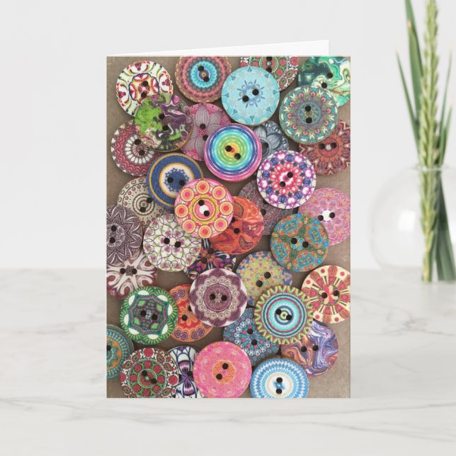 Colourful Collage of Painted Wooden Buttons Blank Card (Front)