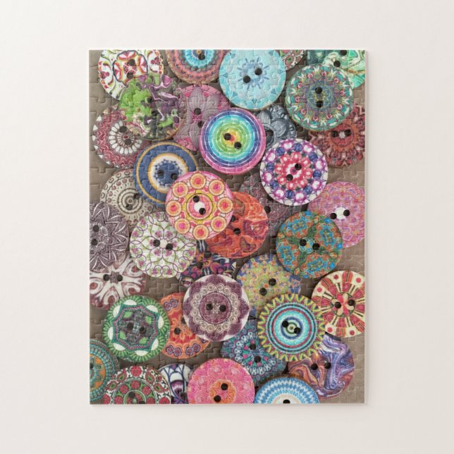 Colourful Collage of Painted Wooden Buttons Photo Jigsaw Puzzle (Vertical)