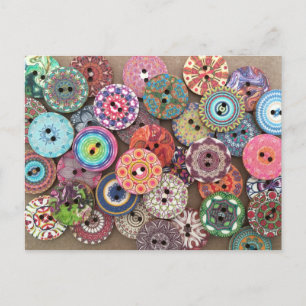 Colourful Collage of Painted Wooden Buttons Photo Postcard