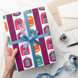 Colourful Collection Of Funky Halloween Gift Tags Wrapping Paper