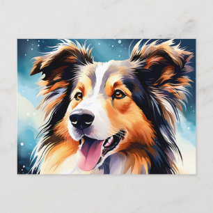Colourful Collie Dog Watercolor Postcard