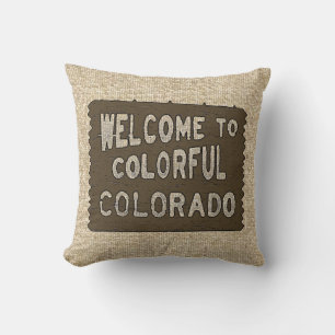 Colourful Colorado welcome sign burlap pillow