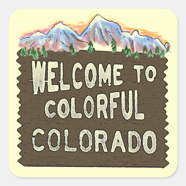 Colourful Colorado welcome sign mountains stickers (Front)