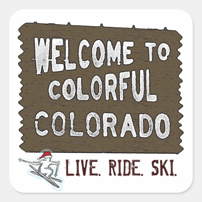 Colourful Colorado welcome sign ski stickers (Front)