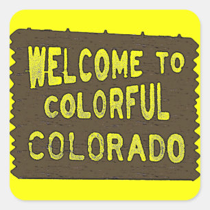 Colourful Colorado welcome sign yellow stickers
