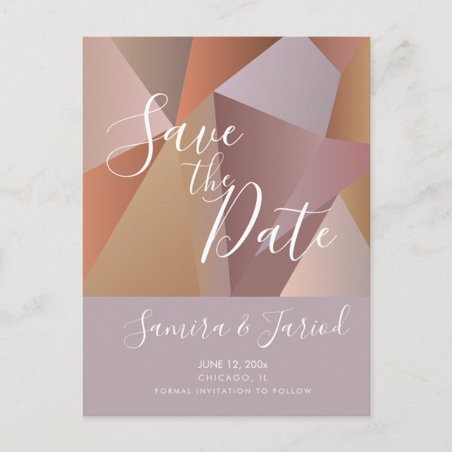 Colourful Colorblock Earthy Pink Save the Date   Postcard (Front)