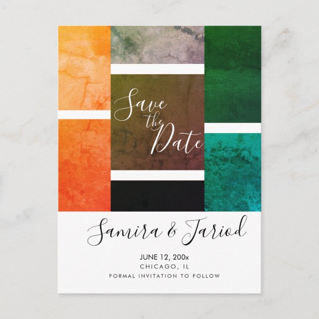 Colourful Colorblock Marble Save the Date  Postcar Postcard (Front)