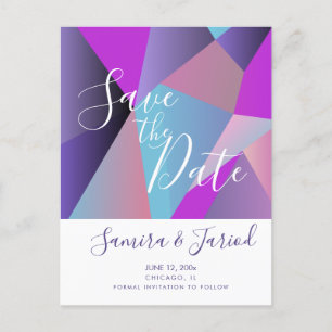Colourful Colorblock Purple Save the Date  Postcar Postcard