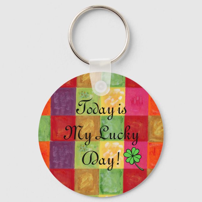 Colourful Colour Grid Pattern Key Ring (Front)