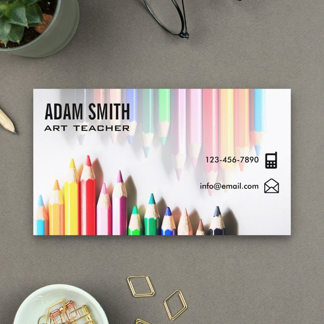 Colourful Colour Pencils School Art Teacher Business Card (Creator Uploaded)