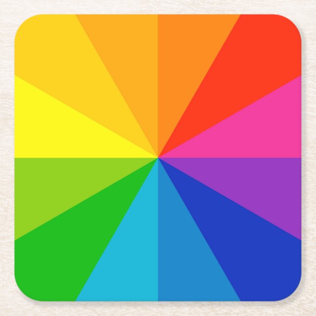Colourful Colour Wheel Square Paper Coaster (Front)