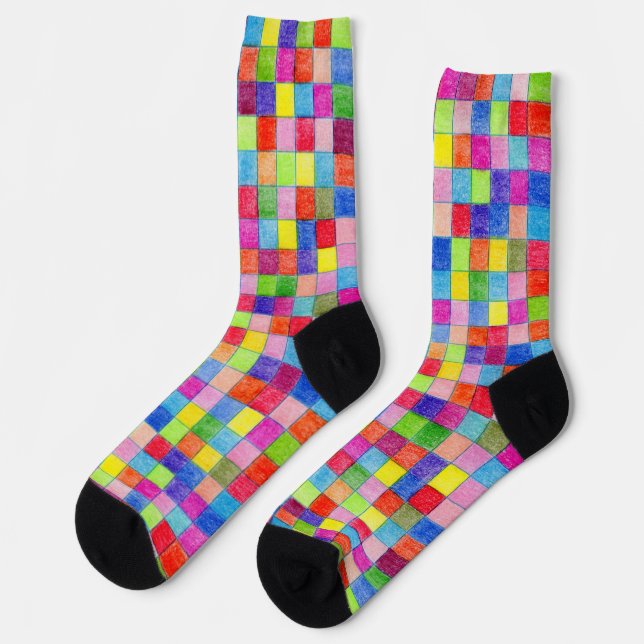 Colourful Coloured Graph Paper Diagonal Squares Socks (Left)