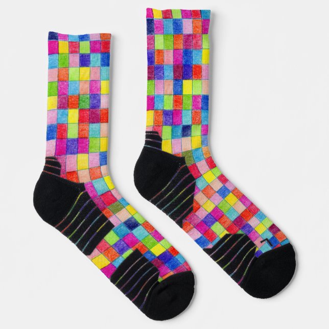 Colourful Coloured Graph Paper Diagonal Squares Socks (Right)