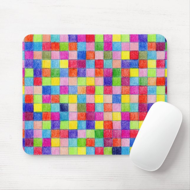 Colourful Coloured In Graph Paper Squares Mouse Mat (With Mouse)