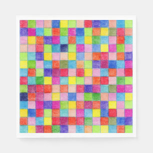 Colourful Coloured In Graph Paper Squares Napkin