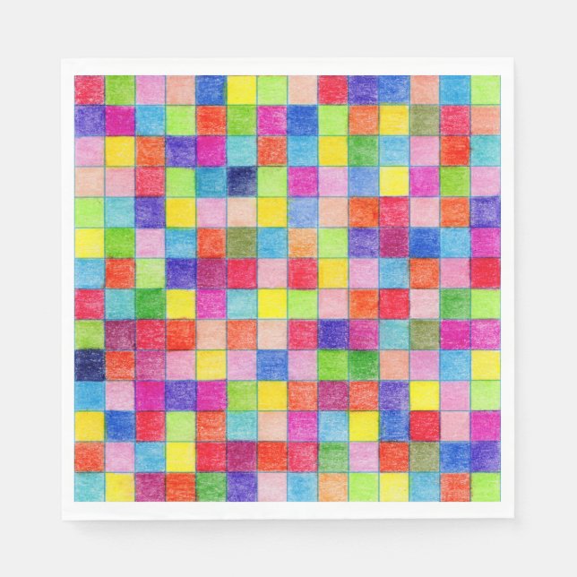 Colourful Coloured In Graph Paper Squares Napkin (Front)
