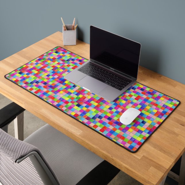 Colourful Coloured In Graph Paper Squares Pattern Desk Mat (Office 2)