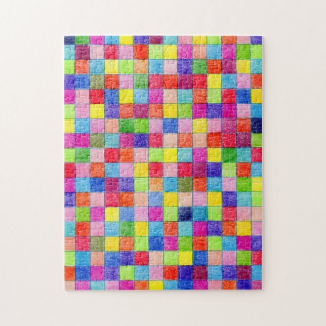 Colourful Coloured In Graph Paper Squares Pattern Jigsaw Puzzle (Vertical)