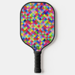 Colourful Coloured In Graph Paper Squares Pattern Pickleball Paddle