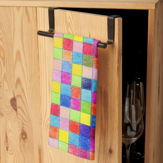 Colourful Coloured In Graph Paper Squares Pattern Tea Towel (Thirds Fold)