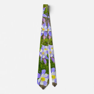 Colourful Columbine Flowers in Blue Yellow Violet  Tie