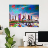 Colourful Columbus Ohio Skyline Abstract Art Poster (Home Office)