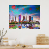 Colourful Columbus Ohio Skyline Abstract Art Poster (Kitchen)