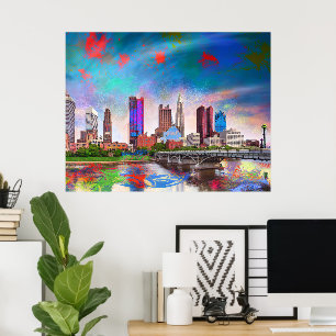 Colourful Columbus Ohio Skyline Abstract Art Poster