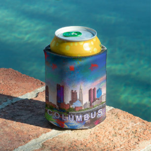 Colourful Columbus Skyline Abstract Art Can Cooler