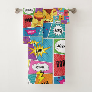 Colourful Comic Book Personalised Name Pop Art Bath Towel Set