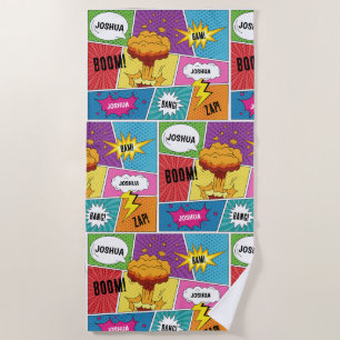 Colourful Comic Book Personalised Name Pop Art Beach Towel