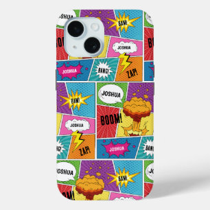 Colourful Comic Book Personalised Name Pop Art iPhone 15 Case