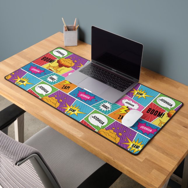 Colourful Comic Book Personalised Name Pop Art Desk Mat (Office 2)