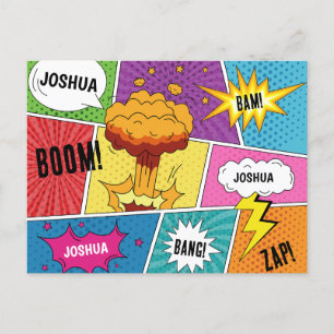 Colourful Comic Book Personalised Name Pop Art Holiday Postcard