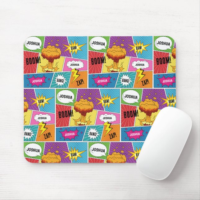 Colourful Comic Book Personalised Name Pop Art Mouse Mat (With Mouse)
