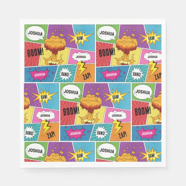 Colourful Comic Book Personalised Name Pop Art Napkin (Front)