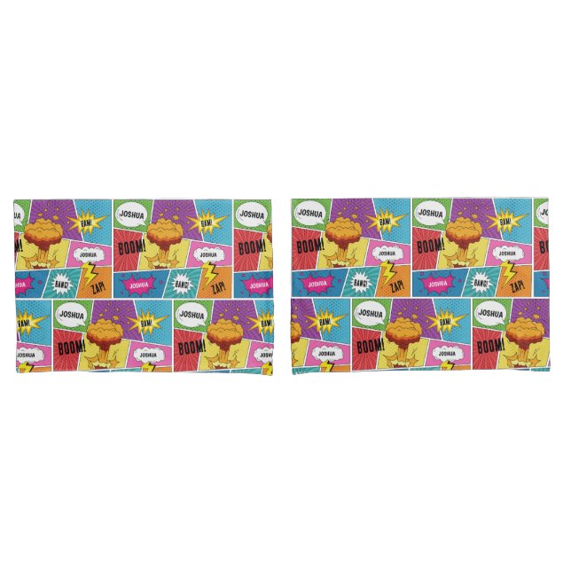 Colourful Comic Book Personalised Name Pop Art Pillowcase (Front-Set)