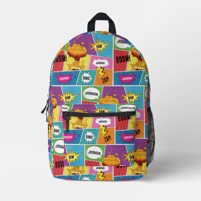 Colourful Comic Book Personalised Name Pop Art  Printed Backpack (Front)