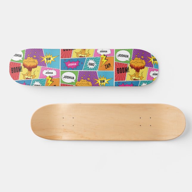 Colourful Comic Book Personalised Name Pop Art Skateboard (Horz)