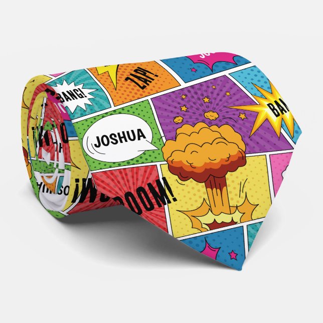 Colourful Comic Book Personalised Name Pop Art Tie (Rolled)