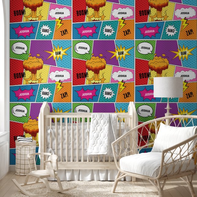 Colourful Comic Book Personalised Name Pop Art Wallpaper (Kids)