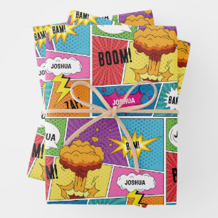 Colourful Comic Book Personalised Name Pop Art Wrapping Paper Sheet