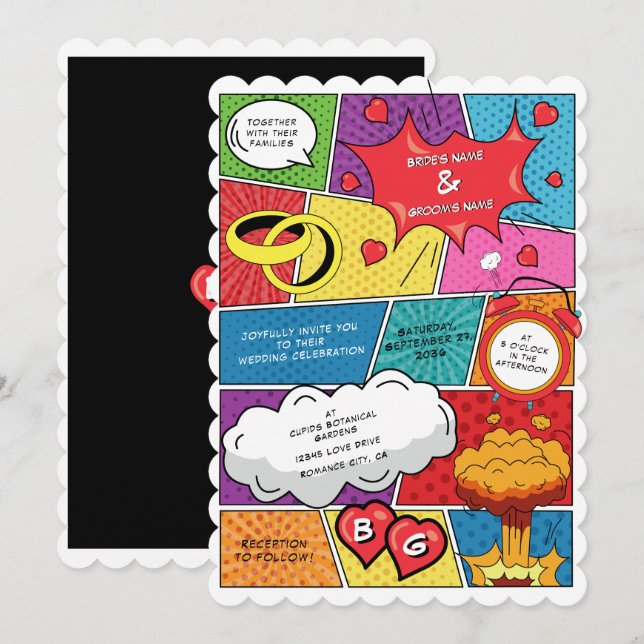 Colourful Comic Book Pop Art Wedding Invitation (Front/Back)